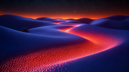Poster - Luminous River of Light Flowing Through a Starlit Night Landscape