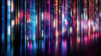 Poster - A shimmering curtain of colorful lights glowing in various shades, with blurred effects and plenty of copy space