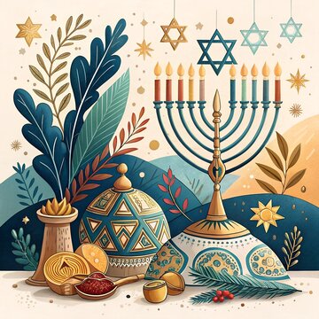 Israel celebrating happy Hannukah festival and blur background  