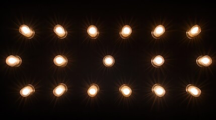 Poster - Custom shape lights arranged in a grid pattern, glowing against a dark background with space for text at the bottom