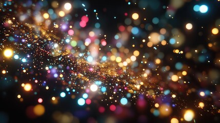 Poster - Twinkling bokeh of colorful Christmas lights on a dark background, perfect for festive designs and creative overlays