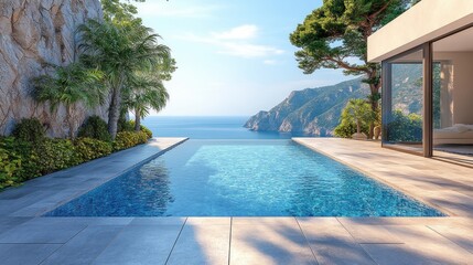 Wall Mural - Modern cliffside villa with infinity pool overlooking ocean.