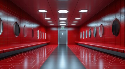 Leinwandbilder - soccer arena the players changing areas interior of the dressing room red and whit