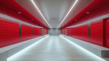 Leinwandbilder - soccer arena the players changing areas interior of the dressing room red and whit