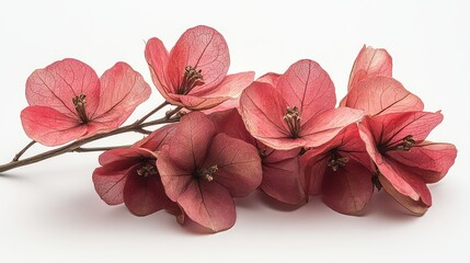 Wall Mural - Delicate salmon-pink bougainvillea flowers on a white background.