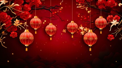 Wall Mural - 3d paper cut invitation card paper cut style for chinese new year in festival lantern illustration p