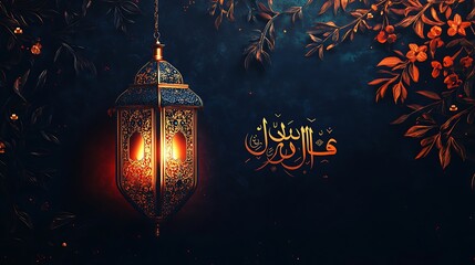 Canvas Print - Illuminated lantern with Arabic calligraphy and floral frame.