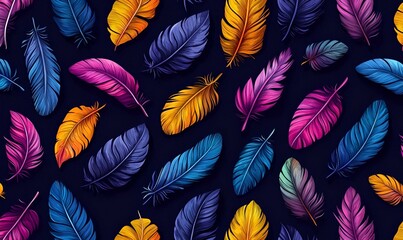 Poster - Vibrant Abstract Feathers, an explosion of color and shape, showcasing intricate patterns and textures in a dynamic arrangement.