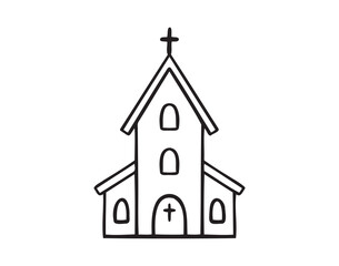 Christian building church catholic doodle hand drawn icon. Outline drawing Christian building catholic church line clipart symbol