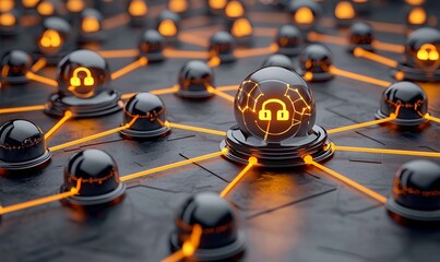 Poster - Glowing digital network, vibrant connections, secure data flow, abstract representation, modern technology, cyber safety, interconnected systems, visual metaphor.