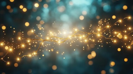 Wall Mural - a bright yellow and blue lighted string of lights