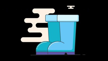 Poster - Stylized cartoon rain boots with a simple background in blue and purple shades.