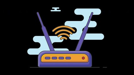 Poster - A colorful cartoon router with antennas, symbolizing wireless internet connection.