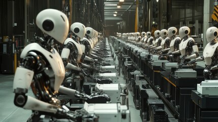 Poster - Assembly Line of Futuristic Robots: A Glimpse into Automated Manufacturing