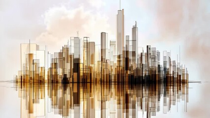 Poster - Abstract City Skyline Reflection in Water, Modern Urban Landscape Illustration