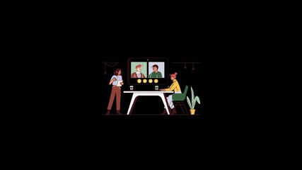 Poster - A group of diverse individuals engaged in a video call, showcasing collaboration in a modern workspace.