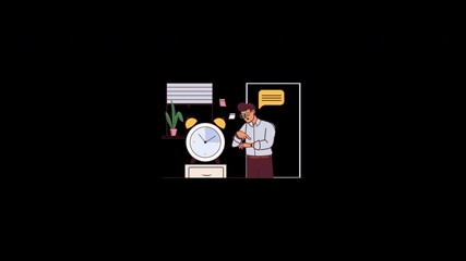 Poster - A European man checking the time on a watch in an office-like environment with plants and decor.