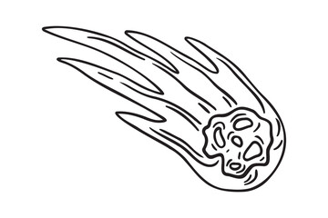 asteroid or meteorite falling doodle hand drawn icon. outline drawing asteroid or meteorite falling 