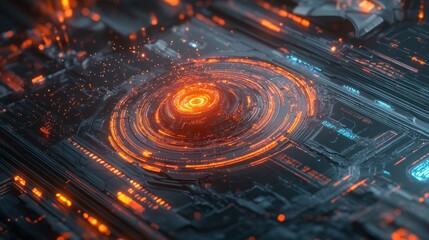 Poster - Abstract Futuristic Technology: Glowing Circuits and Digital Core