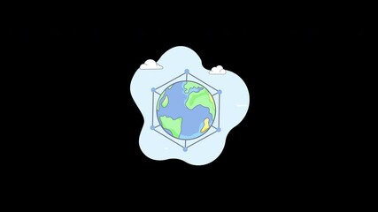 Poster - A cartoon globe surrounded by clouds in a flat design style.