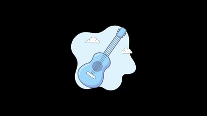 Poster - A blue guitar illustration with a light background and clouds, representing a playful music theme.