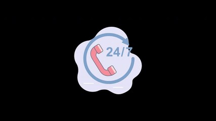 Poster - A graphic illustration showing a phone icon with a 24/7 service indication, set against a dark background.