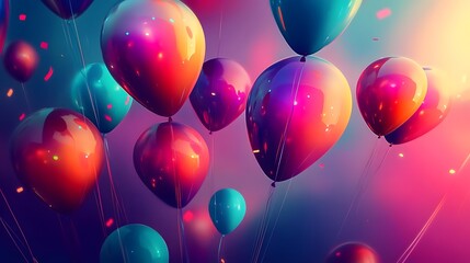 Poster - floating balloons in a vibrant and whimsical party setting with cheerful gradients dynamic patterns 
