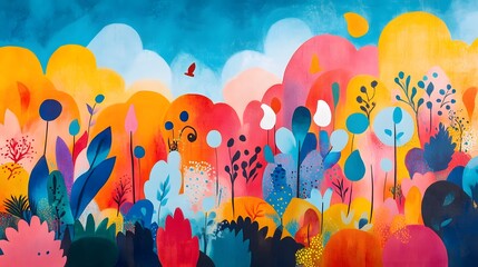 Poster - Cheerful and playful joyful scene with floating bright vibrant gradients whimsical patterns and soft dynamic abstract energy  A dreamlike surreal
