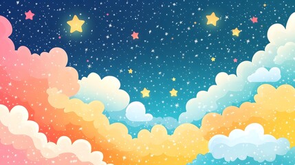 Wall Mural - Whimsical and ethereal pastel toned clouds and shimmering stars create a fantastical celestial dreamscape evoking a sense of wonder imagination and youthful charm