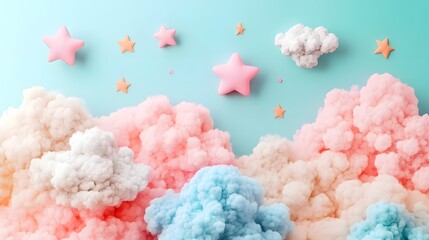 Poster - Whimsical Pastel Cloud and Star Fantasy Background with Vibrant Gradients and Imaginative Textures  Soft dreamy and enchanting youthful creative charm with fluffy ethereal and delicate elements