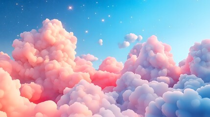 Wall Mural - Ethereal pastel clouds with soft fluffy textures float amidst a starry night sky creating a captivating and whimsical celestial scene