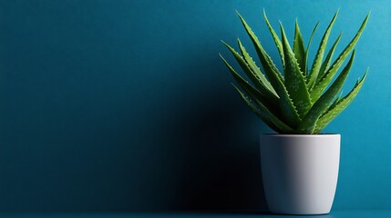 Wall Mural - Serene Aloe Vera Plant in Teal Pot Against a Teal Background