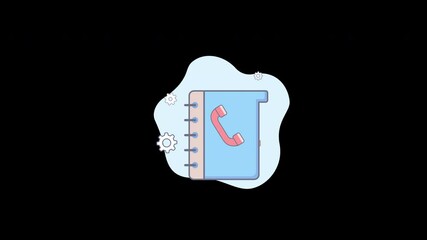 Poster - Illustration of a blue notebook with a pink telephone icon, set against a minimalistic background.