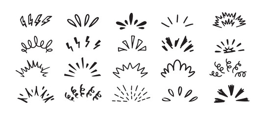 Wall Mural - Pop shine line Doodle set. Sunburst drawing hand drawn elements