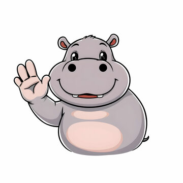 Cute Hippo Waving Hand Cartoon Vector Icon Illustration Animal Nature Icon Concept Isolated Premium