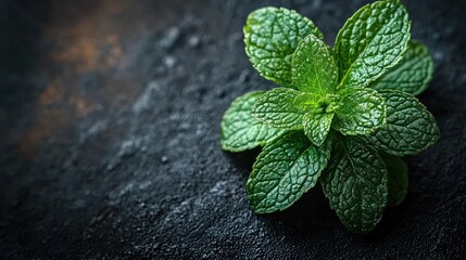 Sticker - Vibrant Green Mint Leaves on Dark Background