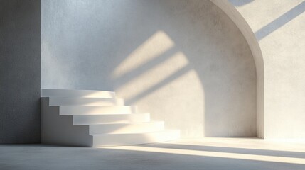 Wall Mural - Minimalist Interior with White Stairs and Soft Shadow Play