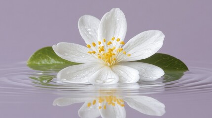 Wall Mural - Serene White Flower with Reflection on Calm Water Surface