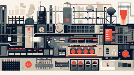 Poster - Industrial Complex: A Modern Factory Illustration
