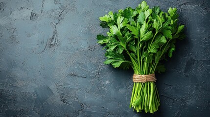 Sticker - Vibrant Green Parsley Bunch on Dark Textured Background