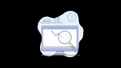 Poster - A modern workspace illustration showing a computer with a magnifying glass, symbolizing analysis and research.