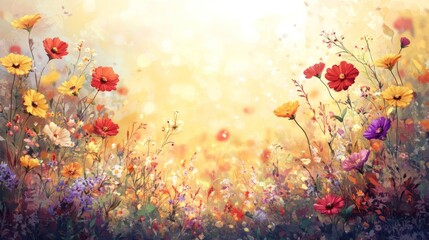 Wall Mural - Vibrant wildflowers in a sunlit meadow. (9)