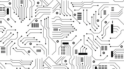 Poster - Black and White Printed Circuit Board Seamless Background with Pattern in Swatches