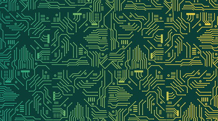 Poster - Microchip board seamless pattern, vector background. Circuit board technology electronics wallpaper repeat design.  Futuristic circuit board design. Vector illustration.