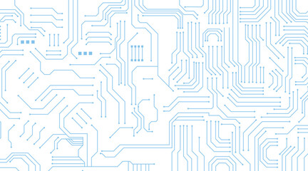 Poster - Electronics board. Circuit board electronic hi tech pattern. Vector abstract computer chip. Blue monochrome background. Vector illustration.