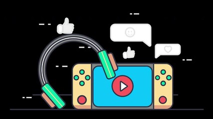 Poster - Colorful cartoon illustration of a gaming console with headphones and feedback icons.