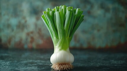 Sticker - Vibrant Green Scallion Close-up with Dark Background