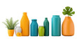 © Chananphat - [Decorative glass vases and bottles in various colors and shapes] Colorful Glass Vases and Bottles Arranged on a Decorative Surface with Green Background
