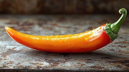 Poster - Vibrant Orange Chili Pepper on Rustic Metal Surface