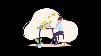 Poster - a woman engaged in online trading, surrounded by charts and money, representing modern finance.